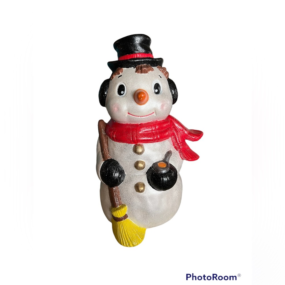 Adorable Vintage Hand-Painted Ceramic Snowman Scioto 1987 Christmas Decor